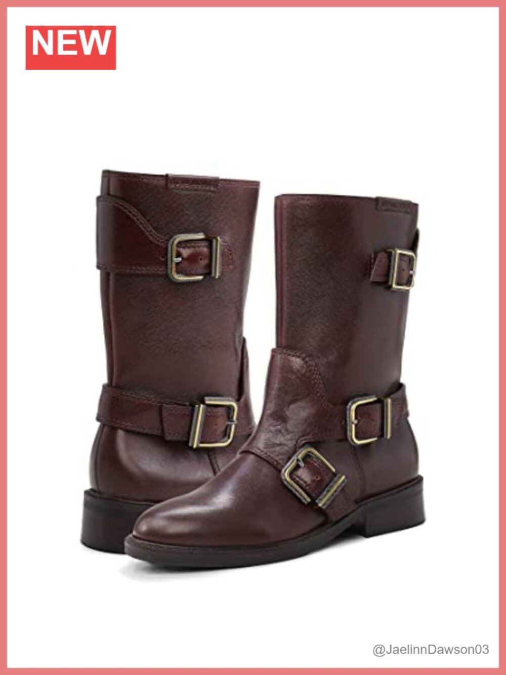 Alicenta Buckle Mid-Calf Leather Boot with Zipper Closure
